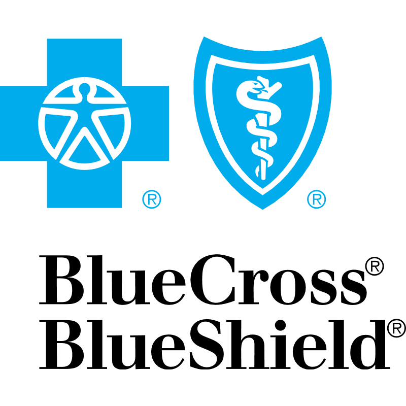 The Blue Cross Blue Shield logo featuring a blue cross with a human figure emblem and a blue shield with a caduceus, on a transparent background.