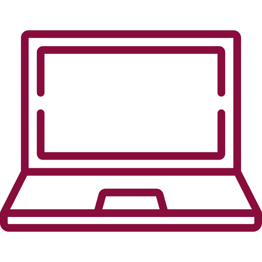 open-laptop-icon-happy-bun-peds. A open laptop computer icon rendered in dark red line art on a transparent background.