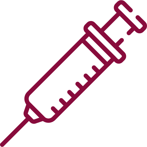 syringe-icon-happy-bun-peds. A single diagonal syringe icon rendered in dark red line art on a transparent background.